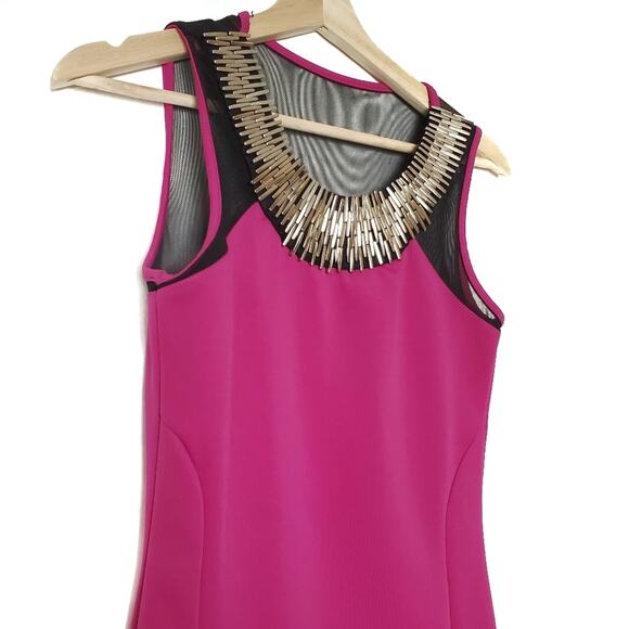 B. Darlin | Beaded Neckline Bright Fuschia Dress - Picture 4 of 5